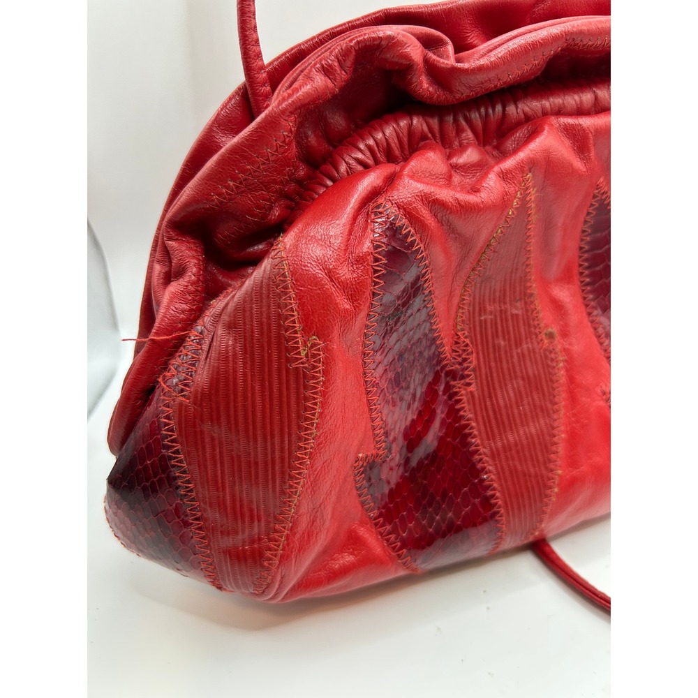 Vintage‎ Red Leather Crossbody Bag Patchwork Textured/Animal Design - Picture 7 of 14